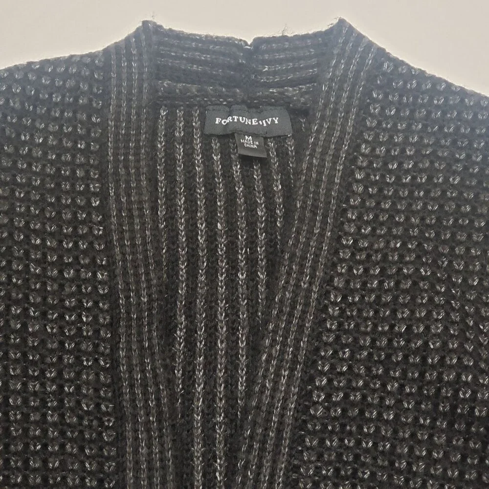 Fortune + Ivy Open Cardigan Sweater Women's Size Medium Black Grey Coatigan NWOT - Picture 11 of 16
